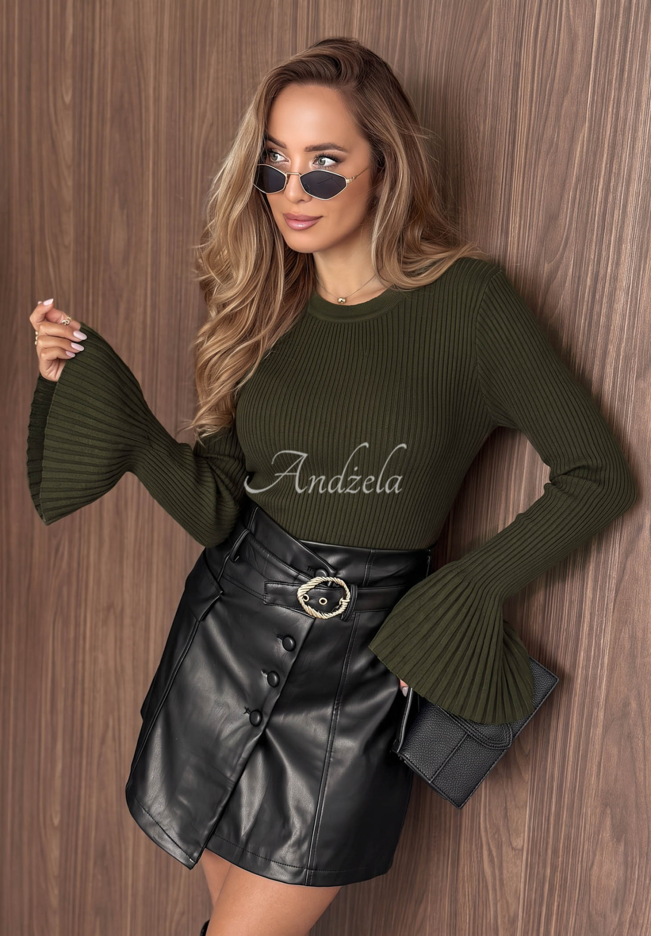 Viskózový žebrovaný svetr se širokými rukávy Sunny Primrose khaki