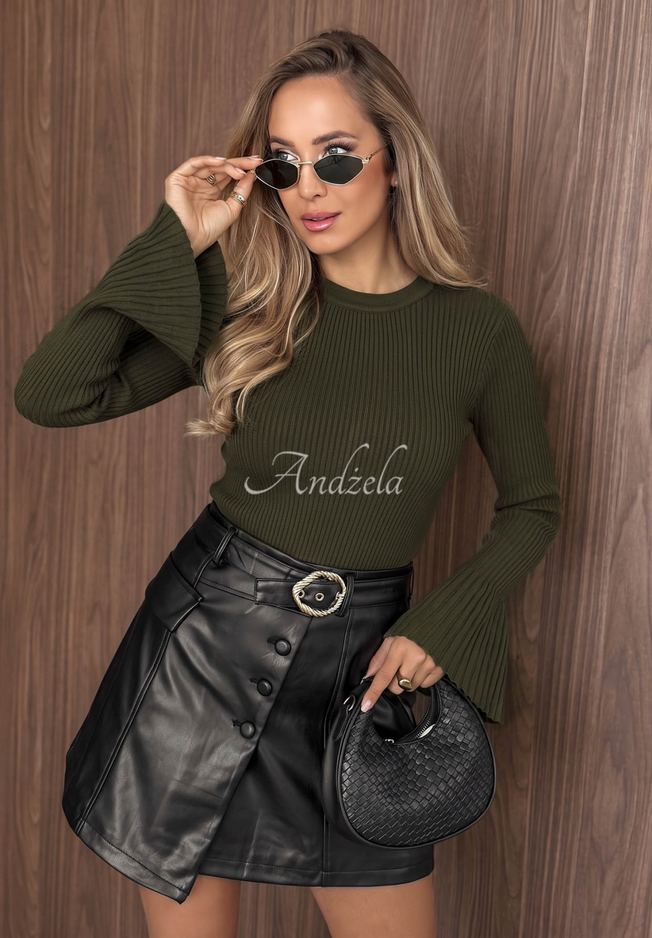 Viskózový žebrovaný svetr se širokými rukávy Sunny Primrose khaki