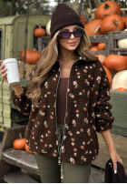 Krátká Bunda kożuszek w kwiaty Comfy Bloom čokoládová