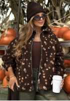 Krátká Bunda kożuszek w kwiaty Comfy Bloom čokoládová