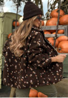 Krátká Bunda kożuszek w kwiaty Comfy Bloom čokoládová