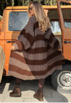 Dlouhý kardigan w paski Cozy Season béžovo-velbloudí