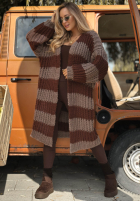 Dlouhý kardigan w paski Cozy Season béžovo-velbloudí