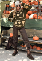 Svetr z haftowanymi kwiatami Misty Fleur čokoládový