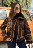 Krátká skórza Bunda z kożuszkiem Chestnut Love čokoládová