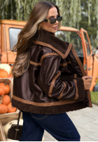 Krátká skórza Bunda z kożuszkiem Chestnut Love čokoládová