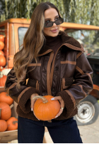 Krátká skórza Bunda z kożuszkiem Chestnut Love čokoládová