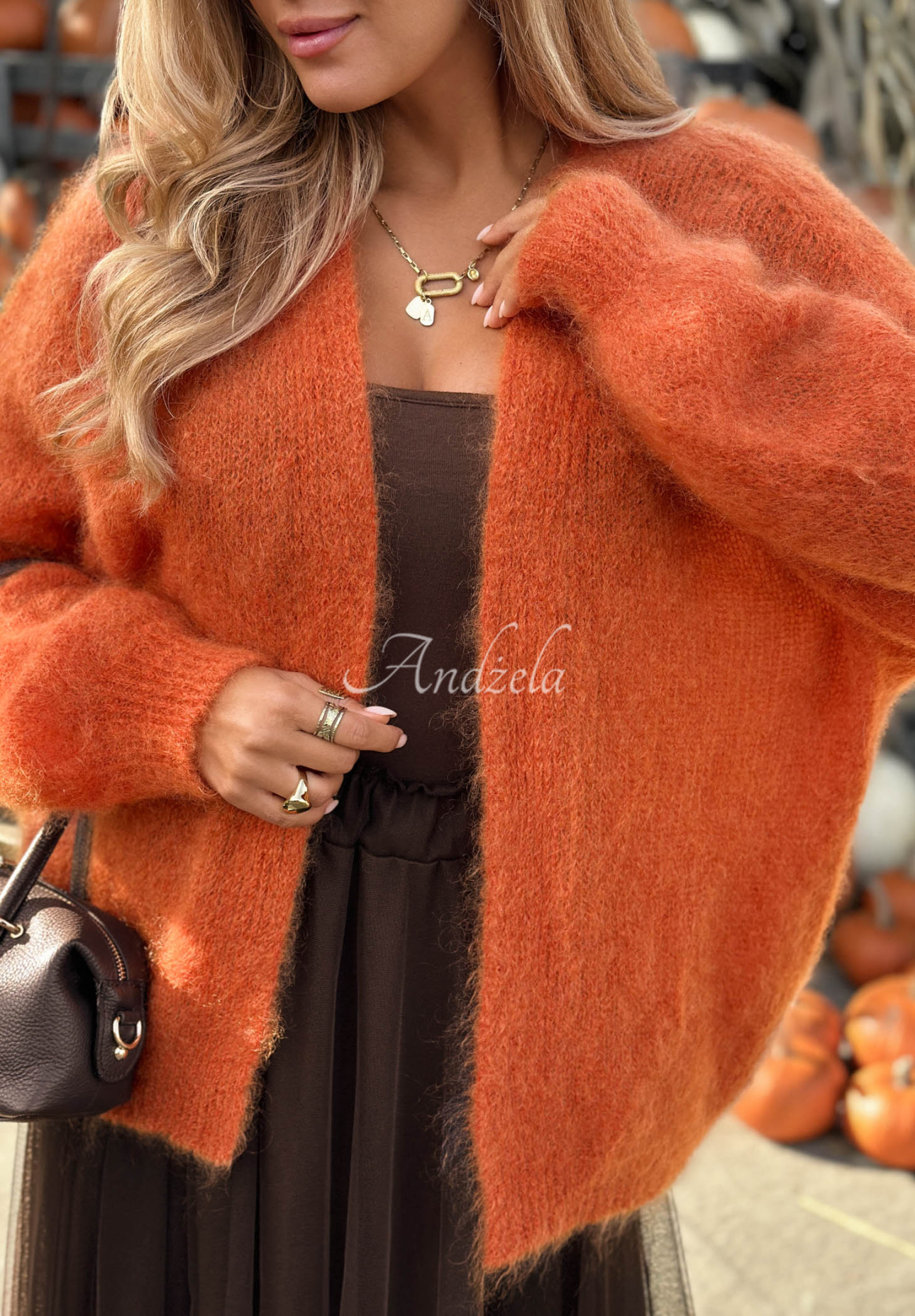 Oversize kardigan s mohérem bez zapínání Cozy Latte hnědý