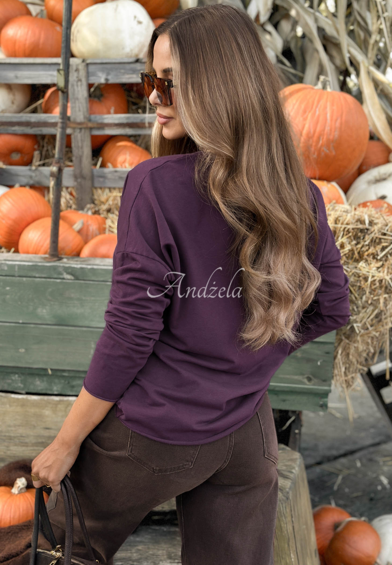 Bavlněná halenka s dlouhým rukávem a květinovým potiskem Autumn Sweetie borůvková