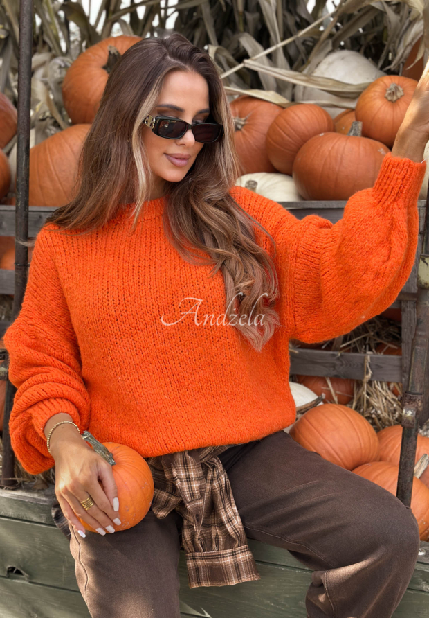 Měkk&yacute; oversize svetr s vlnou a visk&oacute;zou Cloud Babe oranžov&yacute;