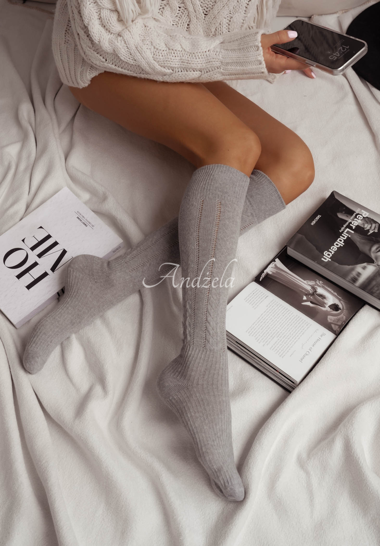 Ažurové podkolenky Laugh Often šedé