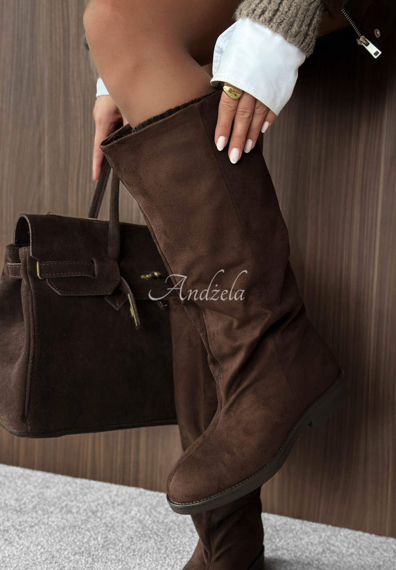 Semišové kozačky jezdeckého stylu Hazelnut Days čokoládové