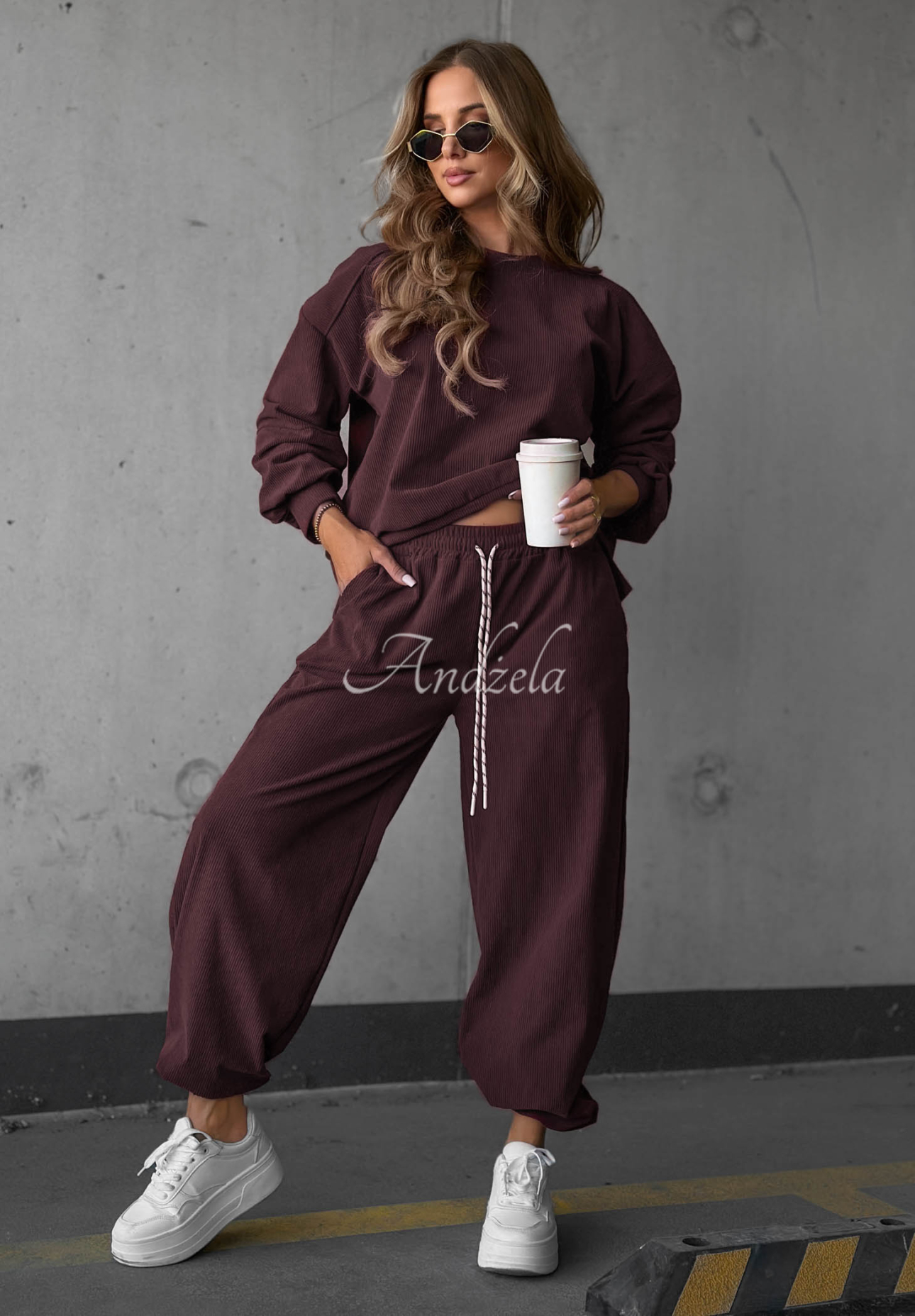 Manšestrová tepláková souprava z viskózy Endless Comfort borůvkový