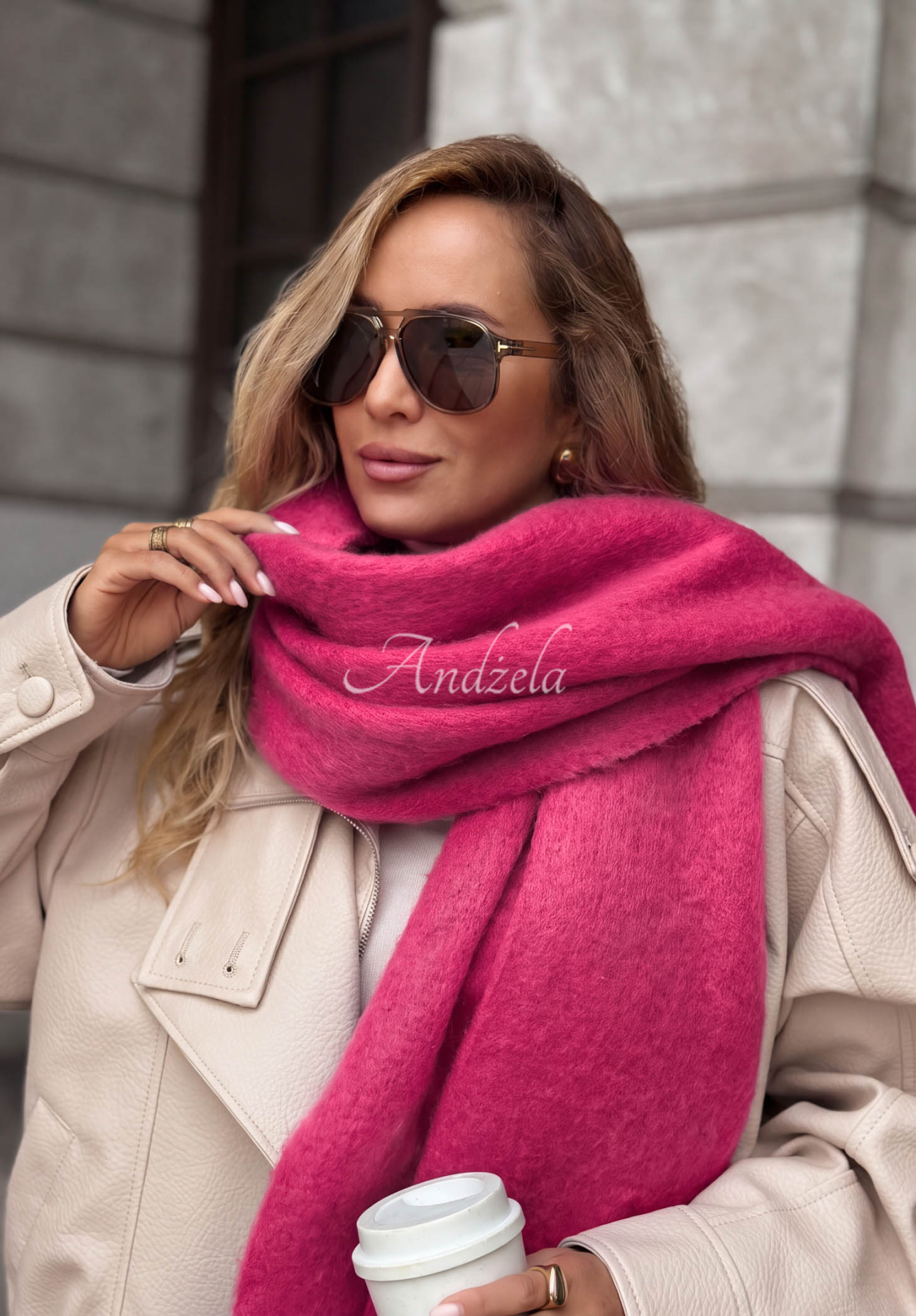 Měkká šála s třásněmi Snow Darling fuchsiový