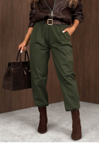 Bawełniane Kalhoty mom fit z paskiem Casual Look khaki