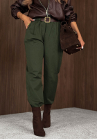 Bawełniane Kalhoty mom fit z paskiem Casual Look khaki
