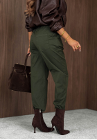 Bawełniane Kalhoty mom fit z paskiem Casual Look khaki