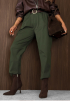 Bawełniane Kalhoty mom fit z paskiem Casual Look khaki