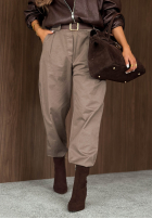 Bawełniane Kalhoty mom fit z paskiem Casual Look khaki