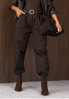 Bawełniane Kalhoty mom fit z paskiem Casual Look khaki