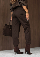 Bawełniane Kalhoty mom fit z paskiem Casual Look khaki