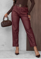 Skórzane Kalhoty skinny z paskiem Hazy Hour vínové