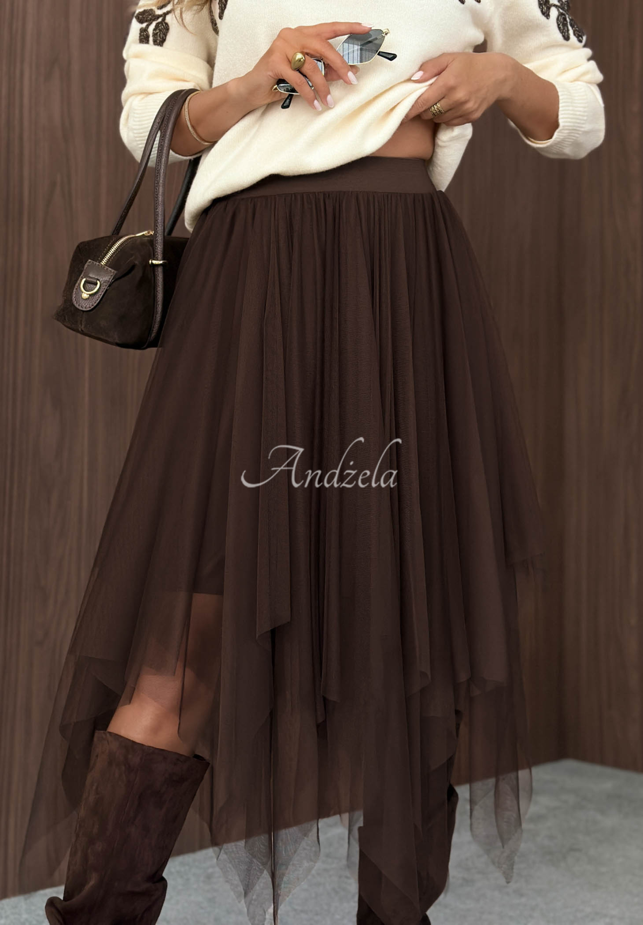 Tylová midi sukně Style Affair čokoládová