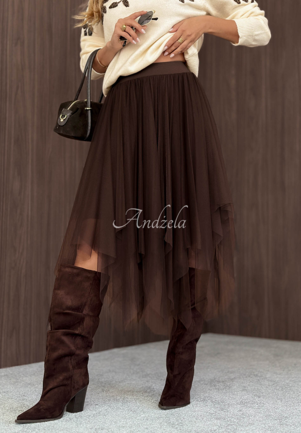 Tylov&aacute; midi sukně Style Affair čokol&aacute;dov&aacute;