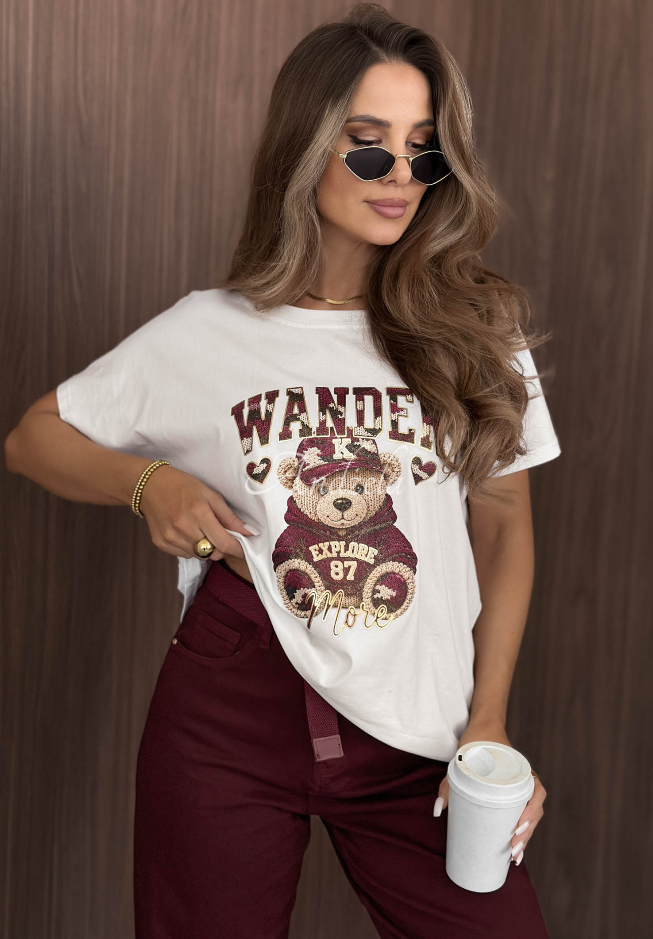 Bavlněné tričko s potiskem Wander Bear ecru