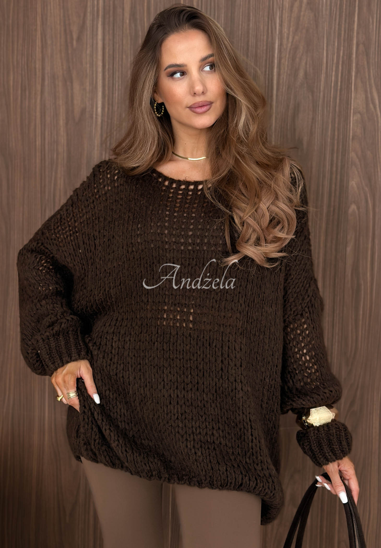 Měkký oversize svetr s vlnou a viskózou Sugar Babe čokoládový
