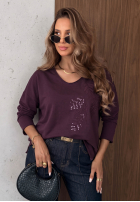 Halenka longsleeve z dekoltem i cekinami Last Sunrays velbloudí