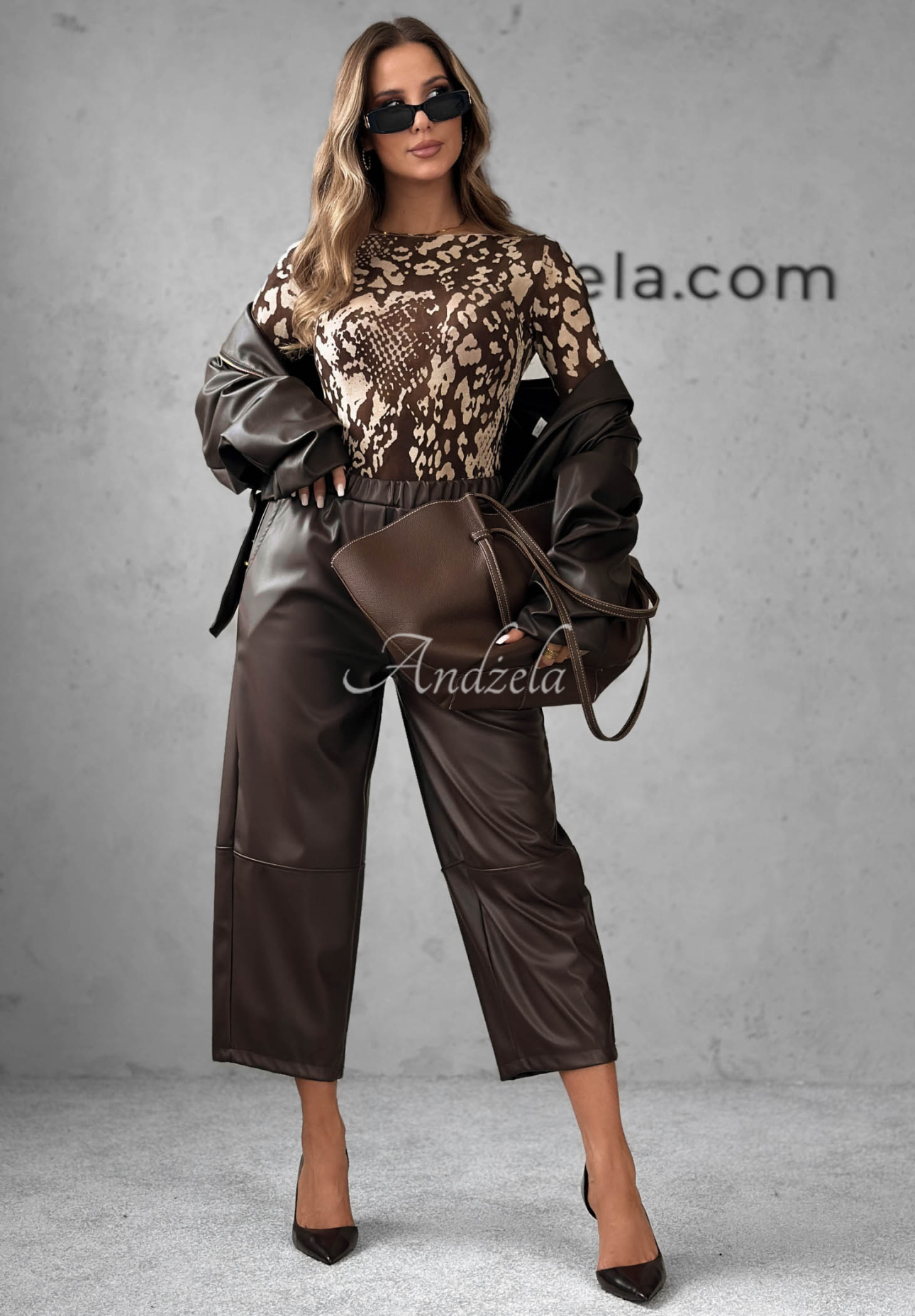 Kožené kalhoty mom fit Warm Vanilla čokoládové