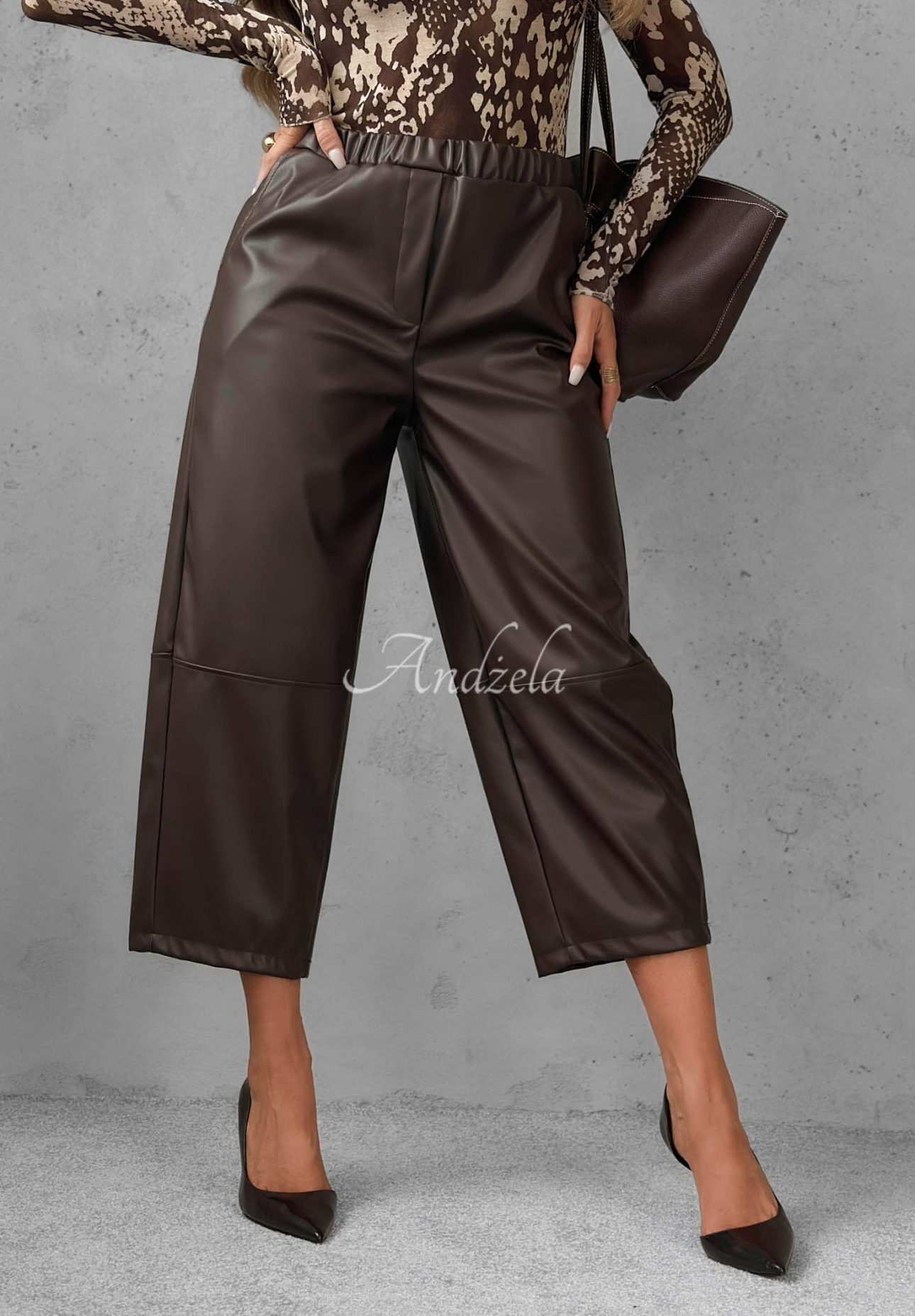 Kožené kalhoty mom fit Warm Vanilla čokoládové