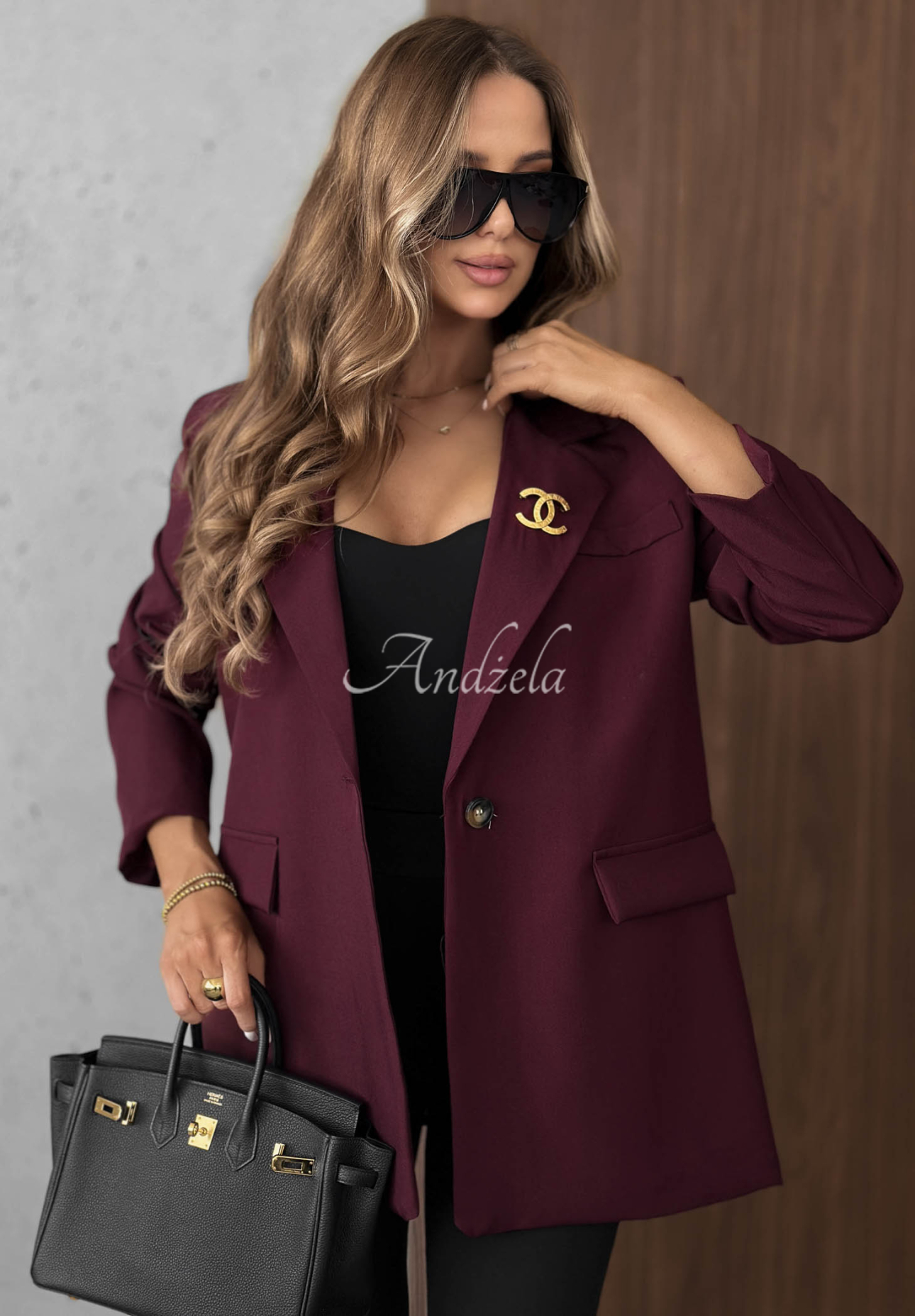 Elegantní sako s límcem Timeless Poise vínová