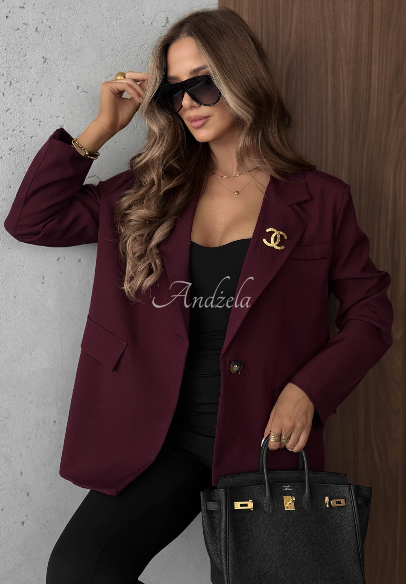Elegantní sako s límcem Timeless Poise vínová