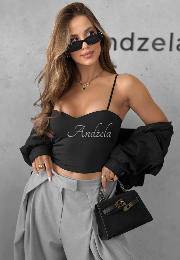 Kr&aacute;tk&yacute; top na ram&iacute;nka z visk&oacute;zy Dark Charm Čern&eacute;