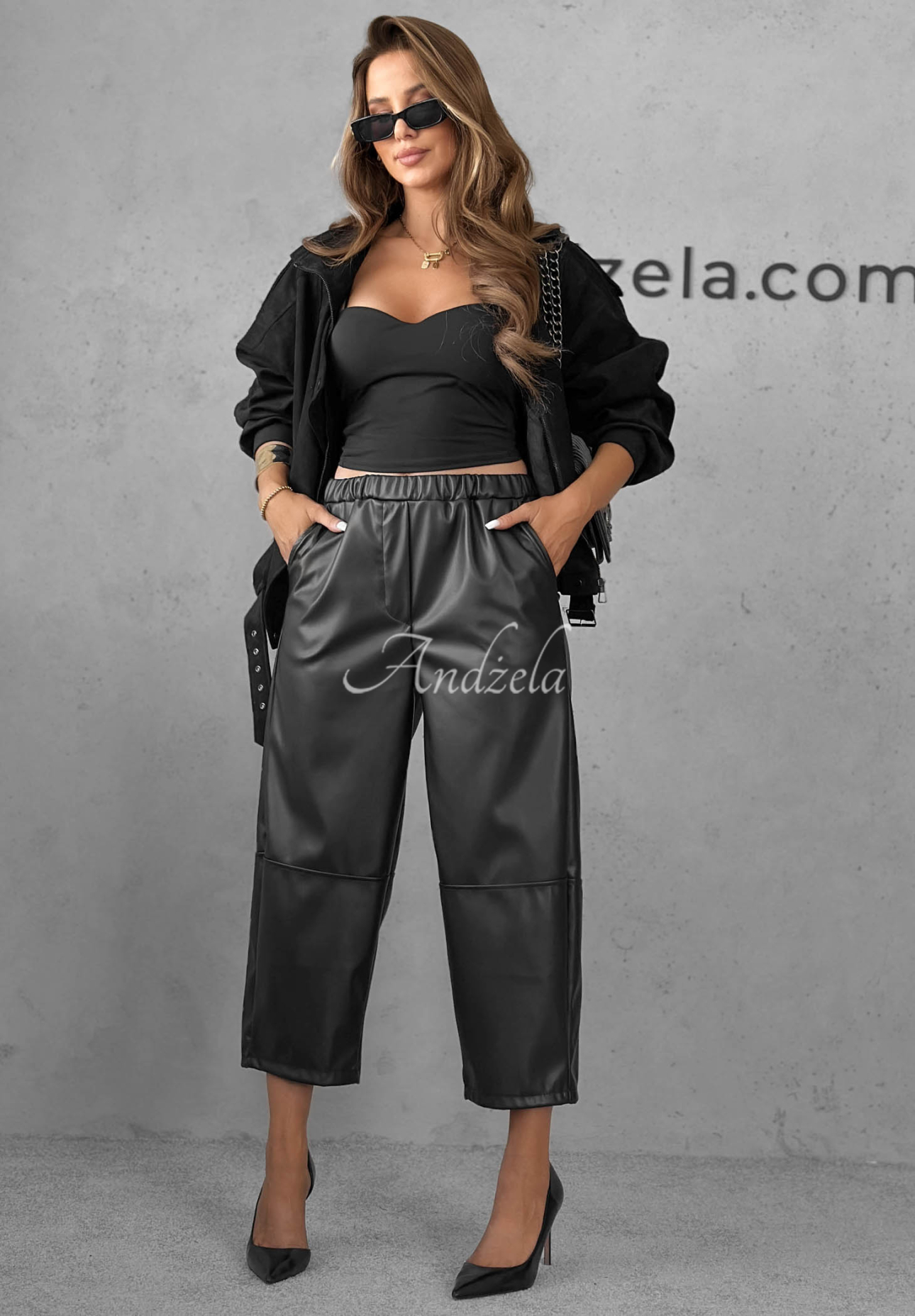 Kožené kalhoty mom fit Warm Vanilla černé