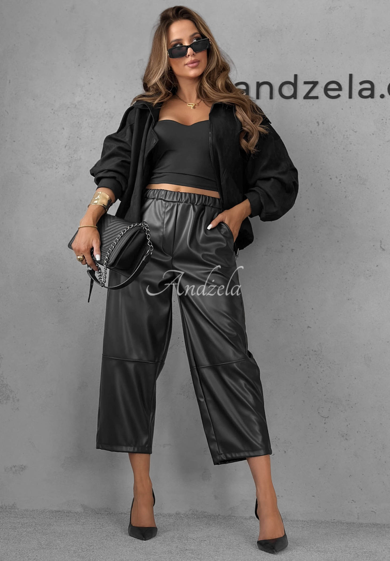 Kožené kalhoty mom fit Warm Vanilla černé