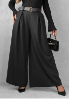 materiálové Kalhoty wide leg z paskiem Simple Elegance černé