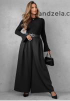 materiálové Kalhoty wide leg z paskiem Simple Elegance černé