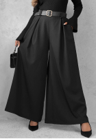 materiálové Kalhoty wide leg z paskiem Simple Elegance černé