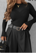materiálové Kalhoty wide leg z paskiem Simple Elegance černé