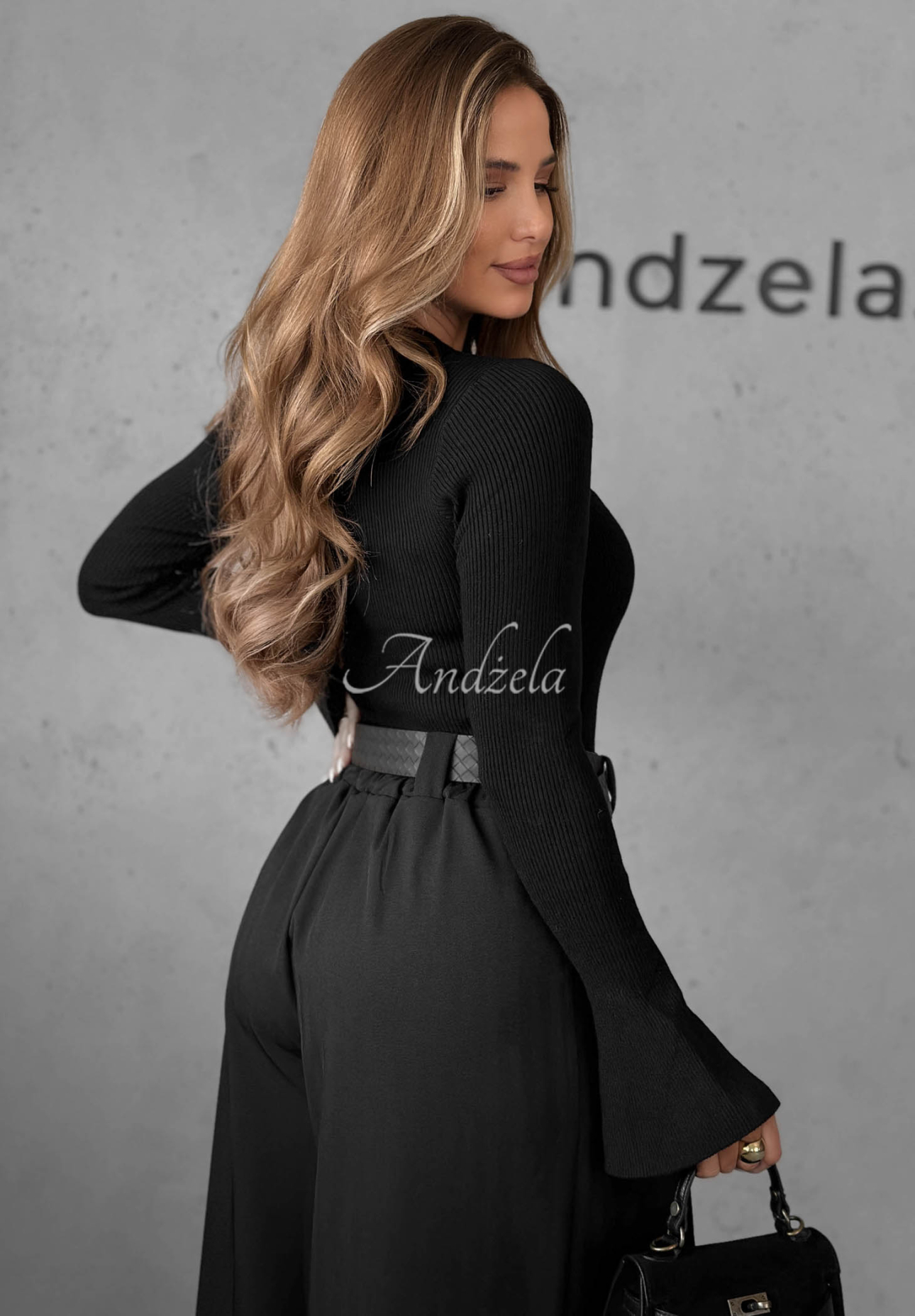 Látkové kalhoty wide leg s páskem Simple Elegance černé