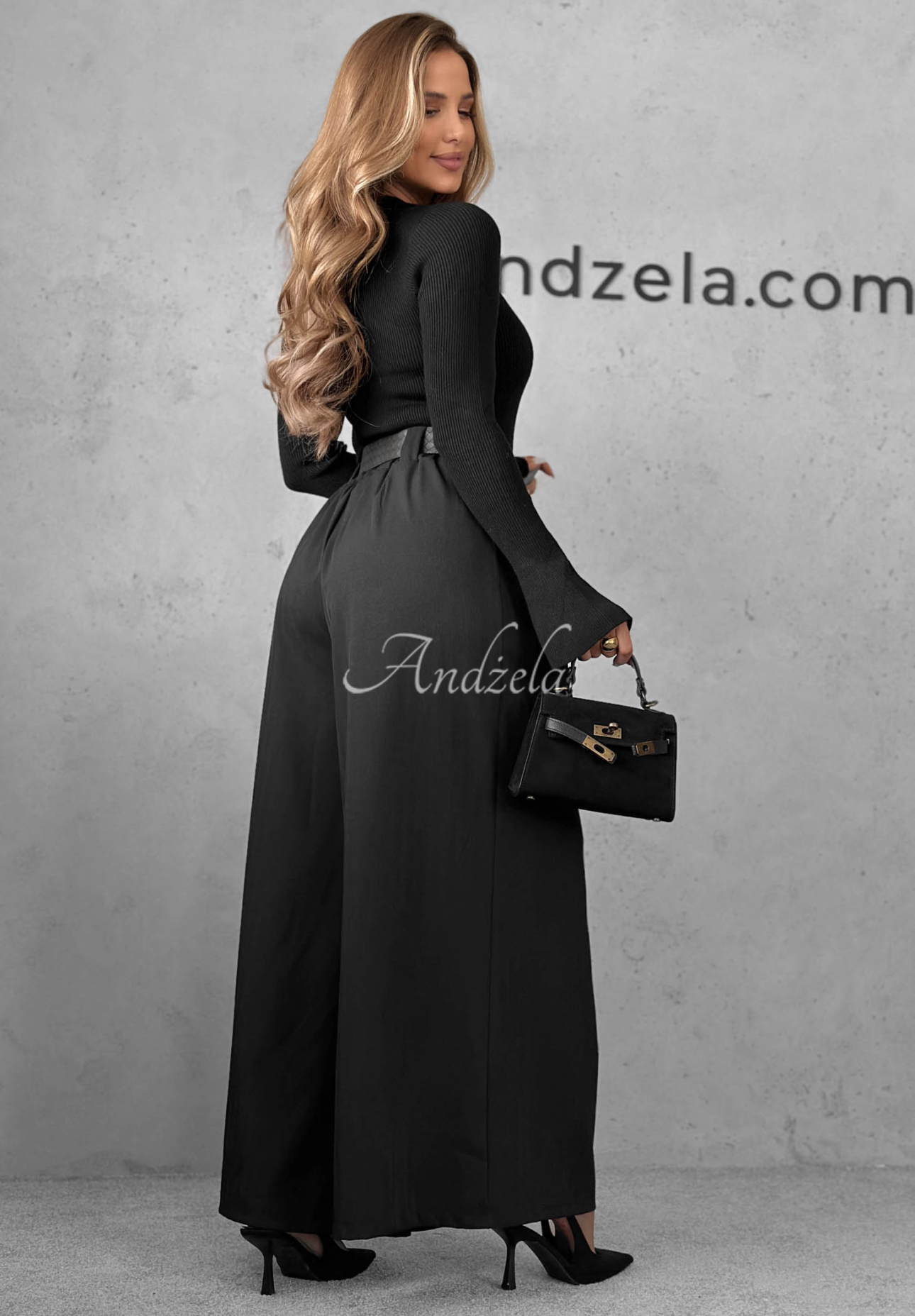 Látkové kalhoty wide leg s páskem Simple Elegance černé