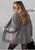 Rozpinany kardigan oversize z kieszeniami Cozy Society šedý