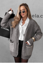 Rozpinany kardigan oversize z kieszeniami Cozy Society šedý