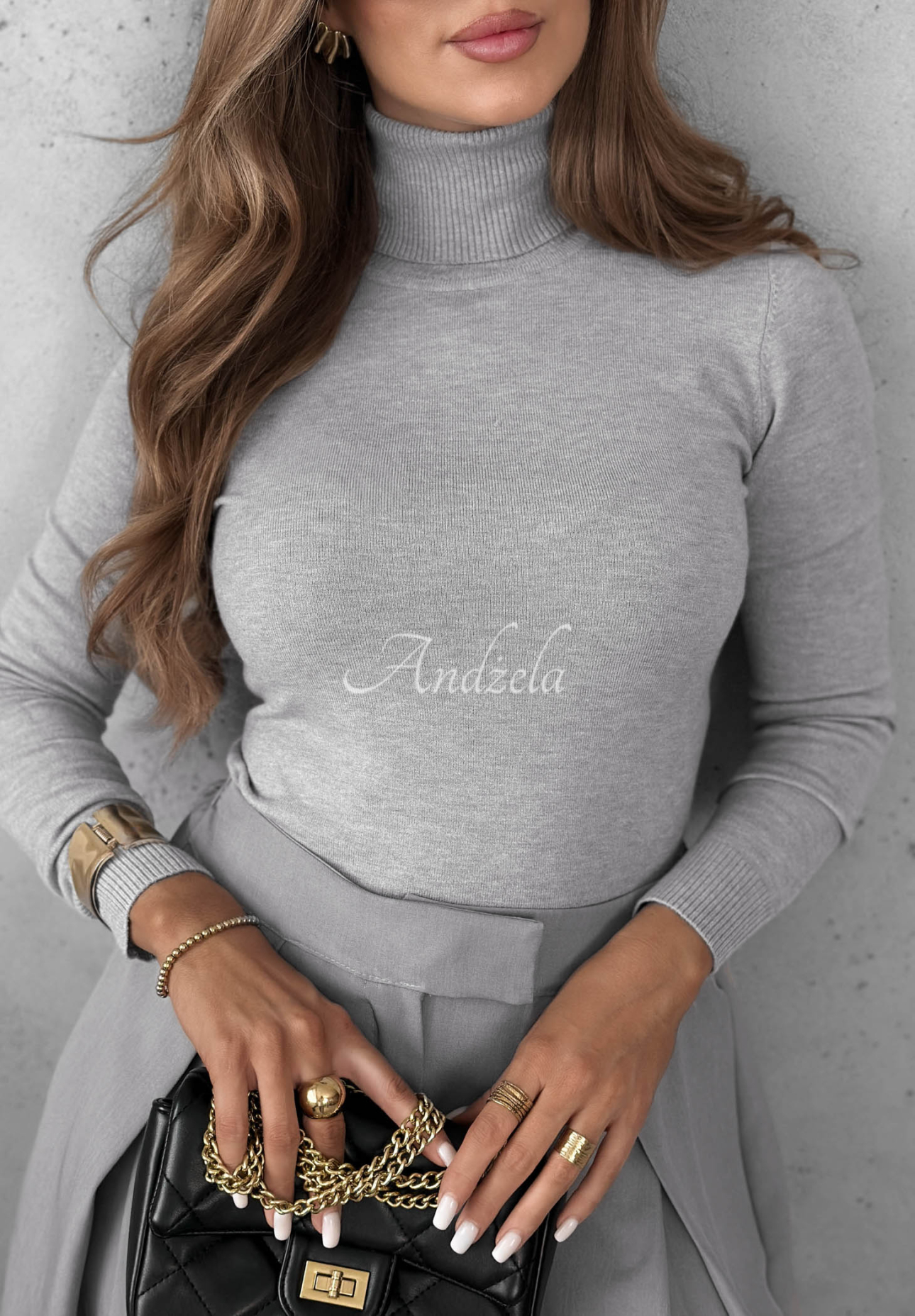 Přiléhavý svetr s rolákem Solange šedý