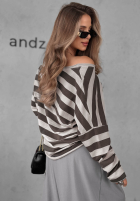 Halenka longsleeve w paski Mocha Touch béžovo-čokoládová