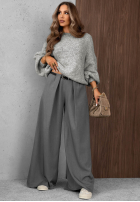 Eleganckie Kalhoty wide leg z zakładkami Timeless Poise čokoládové
