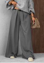 Eleganckie Kalhoty wide leg z zakładkami Timeless Poise čokoládové